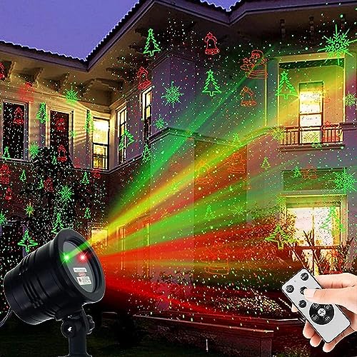 Christmas Projector Lights Outdoor Holiday Laser Lights Landscape Spotlight Red and Green Star Shower with 360 Accessibility Wireless Remote Christmas Decor for Xmas Party Outdoor Garden Patio Wall