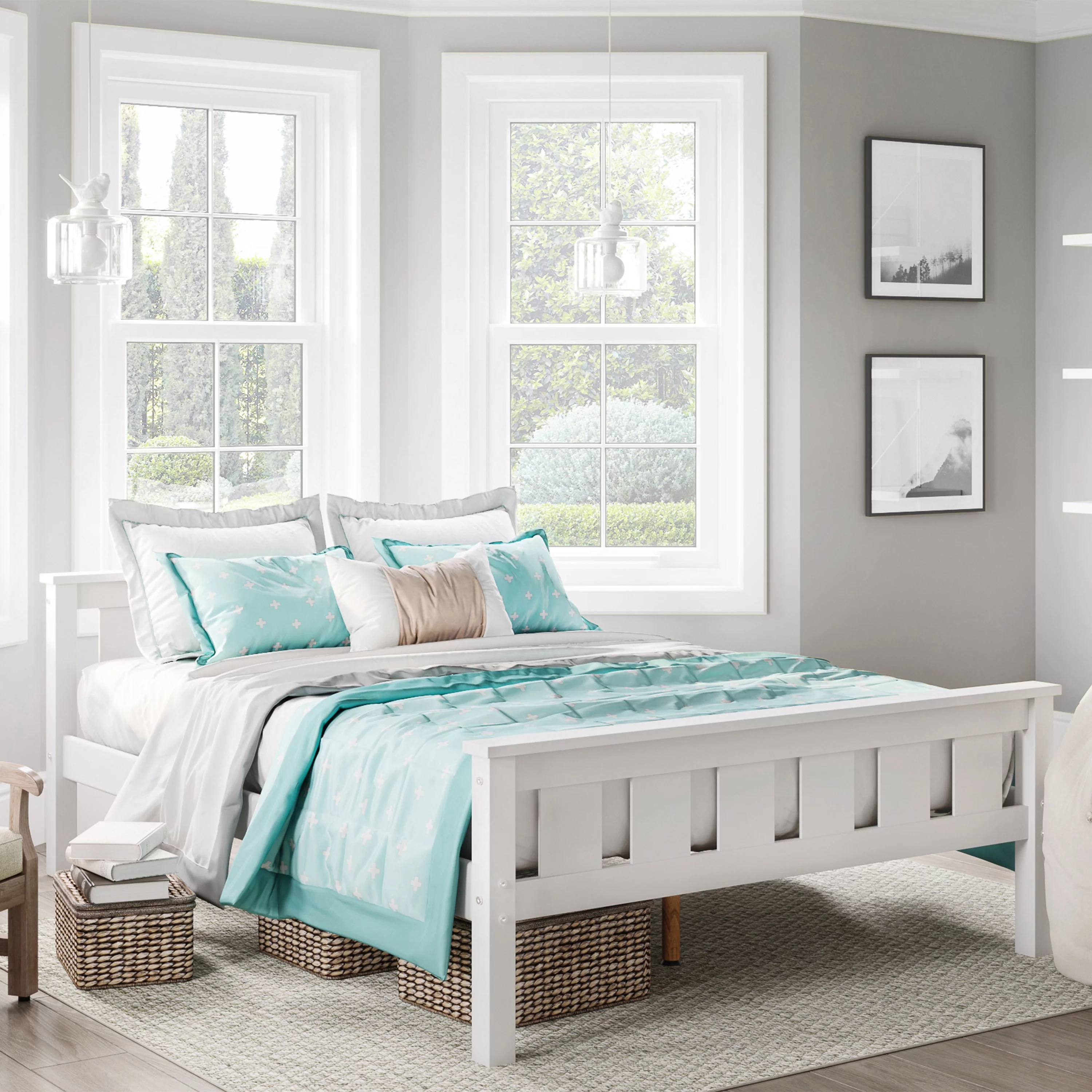 Better Homes & Gardens Kane Wooden Platform Bed, Full Size, White