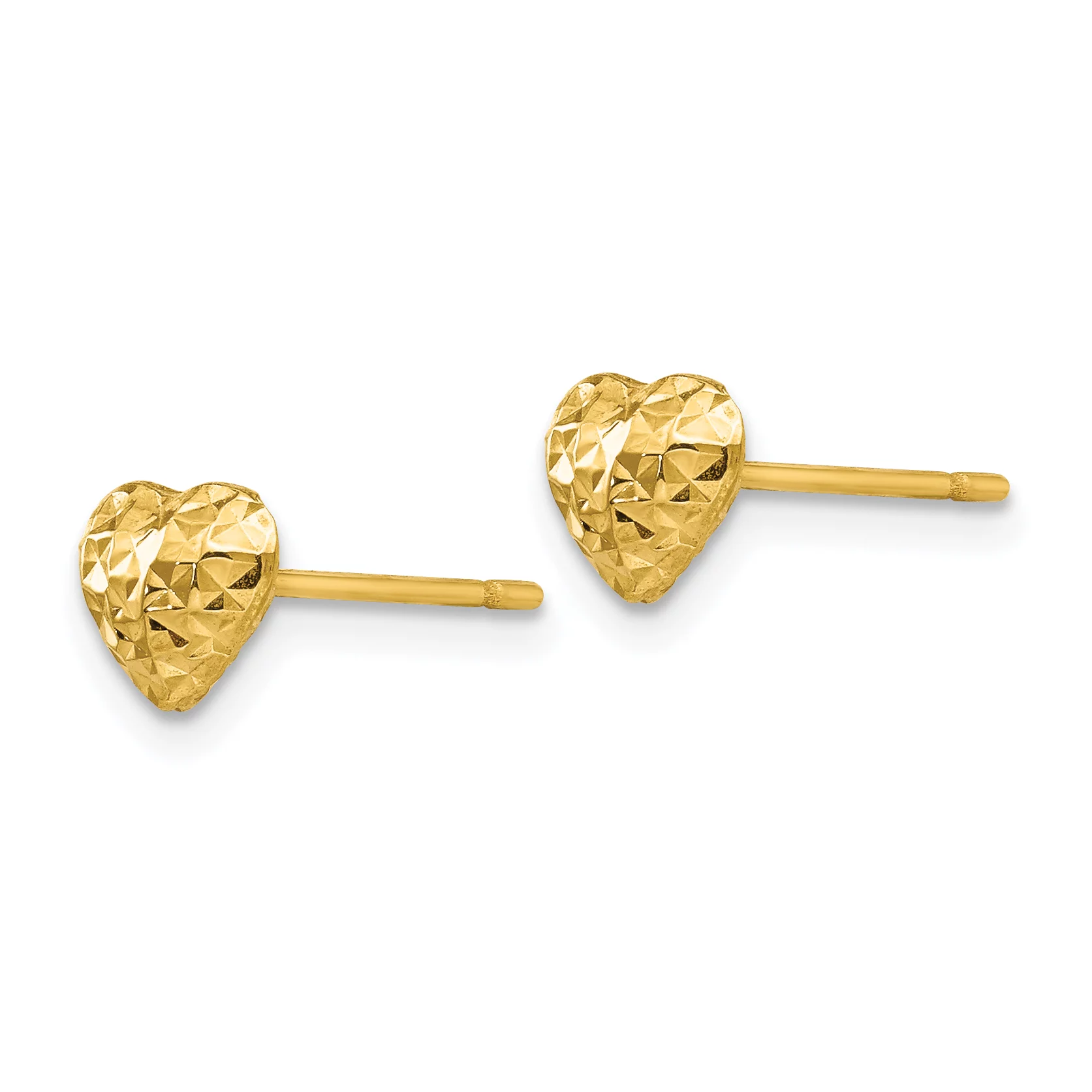 Primal Gold 14 Karat Yellow Gold Diamond-cut Puffed Heart Post Earrings