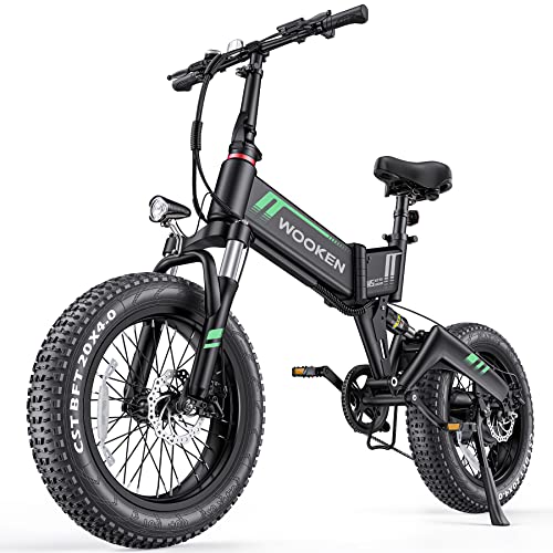 Wooken Electric Bike, 20''X4.0 Fat Tire Electric Bike for Adults,500W(Peak 750W) Foldable Electric Bike with 48V 10Ah Battery,Professional 7 Speed,Shock Absorber, 20MPH Ebike for Mountain Beach Snow