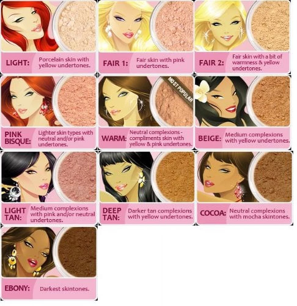 XXL KIT w/BRUSH & CASE (BEIGE) Mineral Makeup Set Bare Matte Powder Foundation