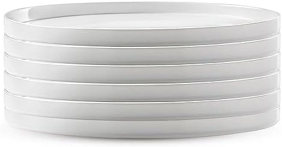 Grangusto Italiana Set Of 6 Flat Plates, Tempered Opal Glass, Clean White, 10.75 Inch. Dinner Plates, Microwave & Dishwasher Safe, Made In Spain. 10.75 Inch