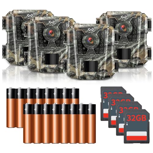 Mini Trail Camera 4 Pack 24MP 1080P HD, Game Cam with SD Card, Waterproof Tiny Hunting Camera Night Vision Motion Activated with Fast Trigger Time for Outdoor Wildlife Monitoring