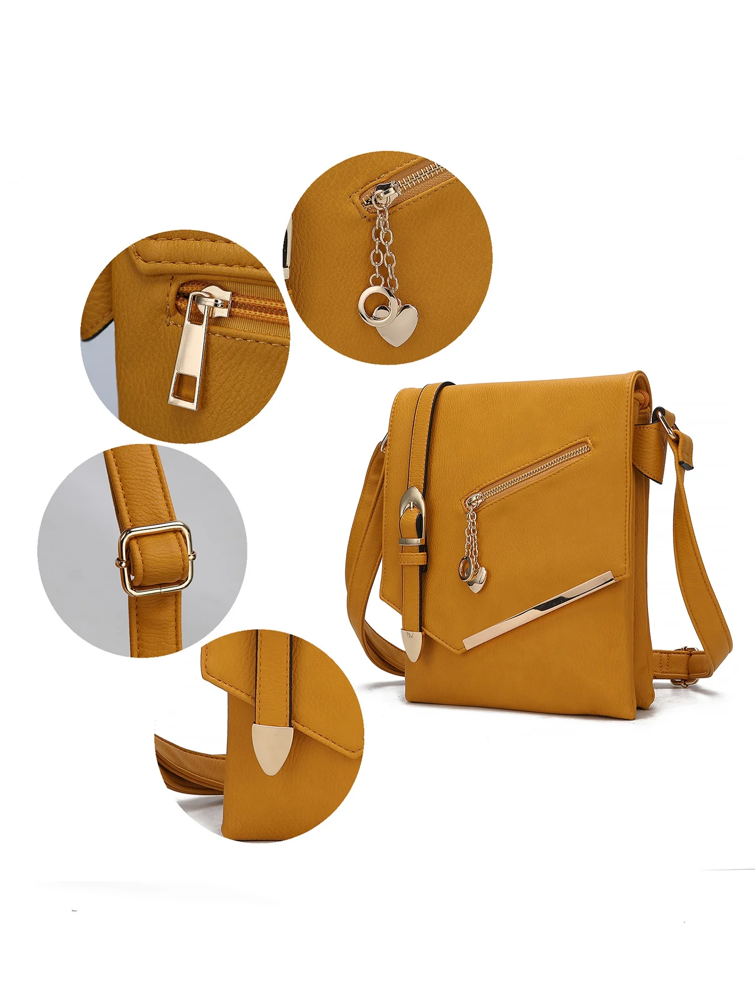 MKF Collection Women's Jasmine Vegan Leather Flap Top Crossbody Bag by Mia K., Mustard