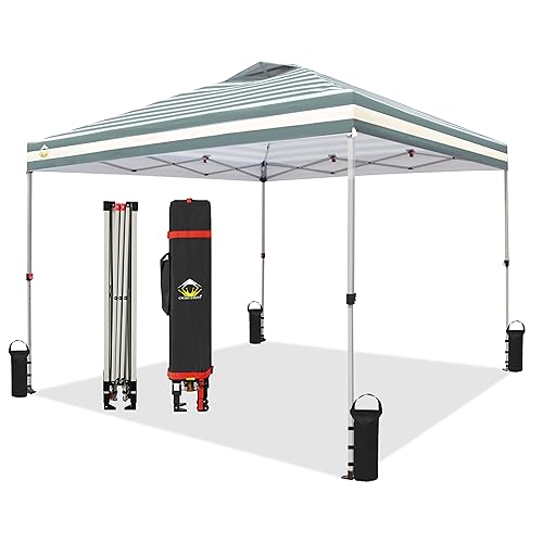 CROWN SHADES 10x10 Pop Up Canopy - Beach Tent with One Push Setup - Easy Outdoor Sun Shade for Events, Parties, Camping - Gazebo with STO-N-Go Cover Bag, Silver Coated Top, White
