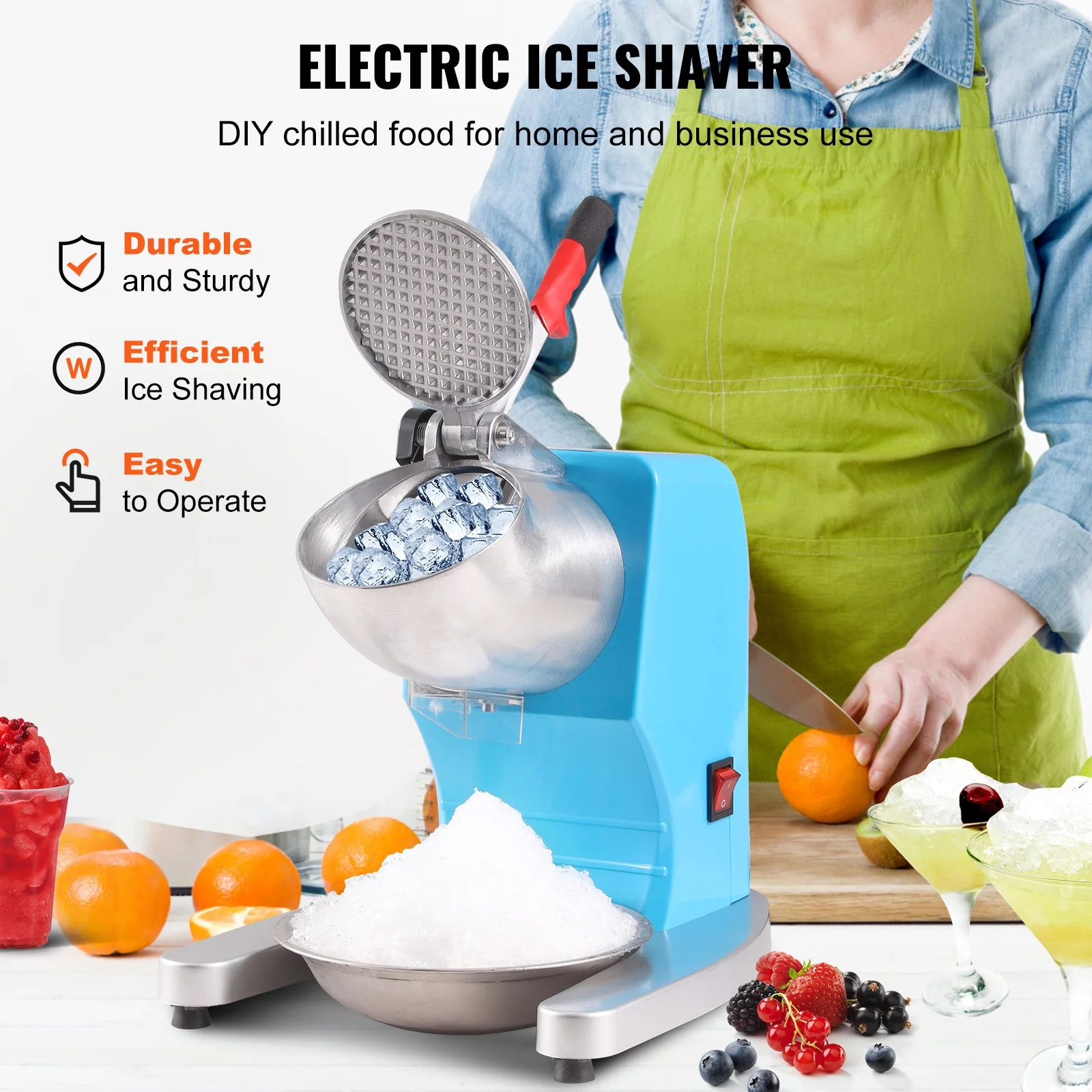 BENTISM Electric Ice Crusher Machine 220LBS/Hr Snow Cone Maker Shaved Ice 300W