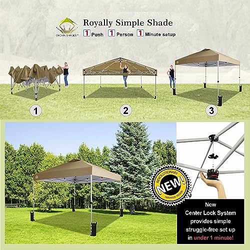 CROWN SHADES 10x10 Pop Up Canopy - Beach Tent with One Push Setup - Easy Outdoor Sun Shade for Events, Parties, Camping - Gazebo with STO-N-Go Cover Bag, Silver Coated Top, White