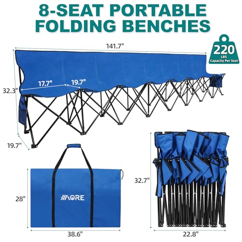 1MORE Soccer Bench - Portable Folding Team Bench, 6 Seats Foldable Sideline Benches, Soccer Chair with Bag & Backrest, Adult Team Chair for Football Camp Sport Events Outdoor Seating.Black