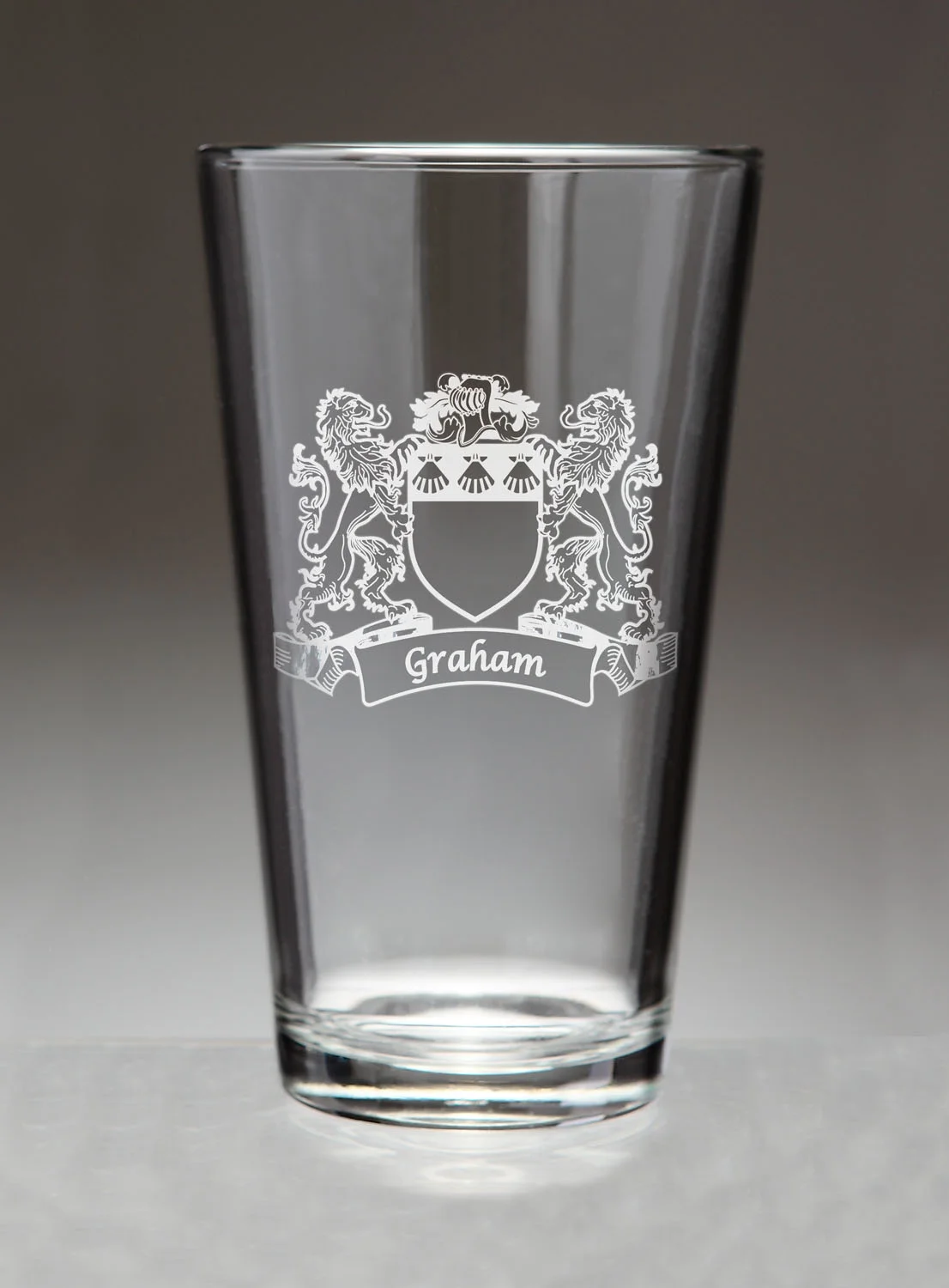 Graham Irish Coat of Arms Lions Pint Glasses (Sand Etched)