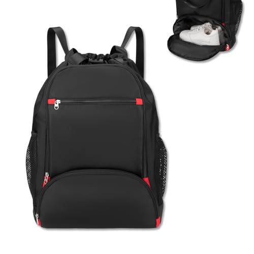Drawstring Backpack,Gym Bags with Shoes Compartment Sports Gym Backpack Drawstring Bag Cinch Bag Swim Soccer Beach for Woman Men-Black