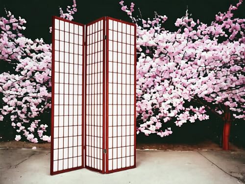 4 Panels Room Divider Privacy Screen Shoji Divider 6ft High Japanese Style Privacy Room Divider (Cherry, 4 Panels)