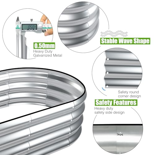 SnugNiture Galvanized Raised Garden Bed Outdoor, 2 Pcs 4x2x1ft Oval Metal Planter Box for Planting Plants Vegetables, Brown