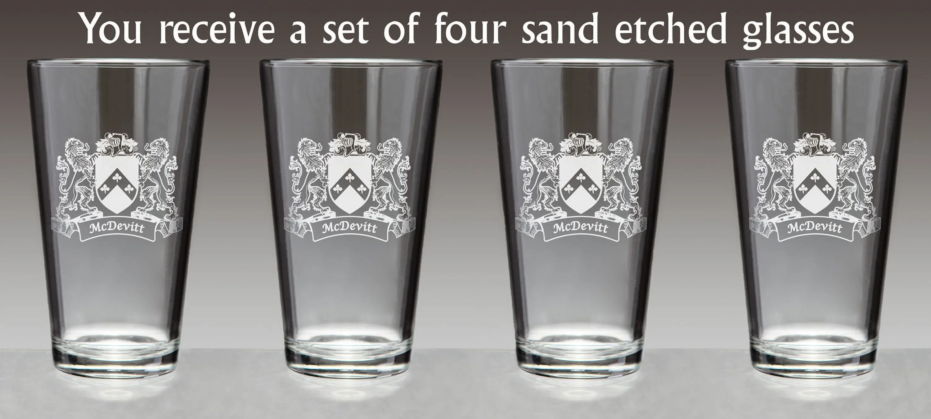 McDevitt Irish Coat of Arms Lions Pint Glasses (Sand Etched)