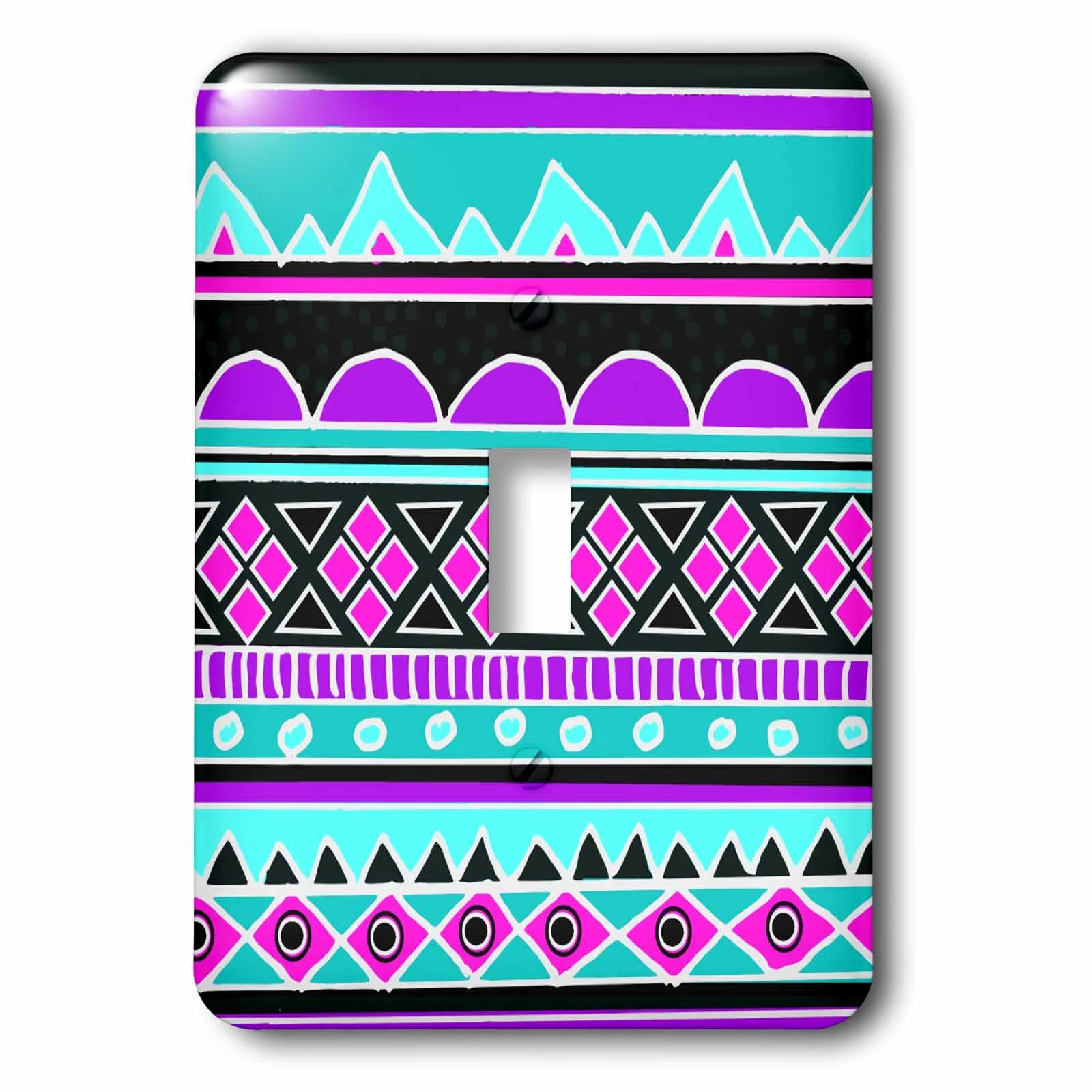 Bright tribal pattern - neon blue fluorescent hot pink purple black 80s aztec zigzag patterned rows single toggle switch lsp-112831-1