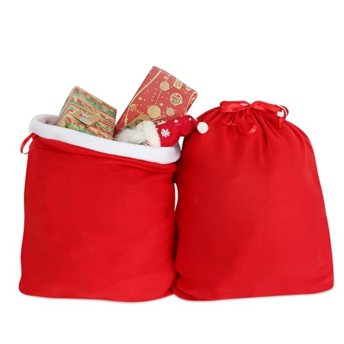 Raweao 2Pcs Christmas Velvet Bags with Drawstring - 19.7