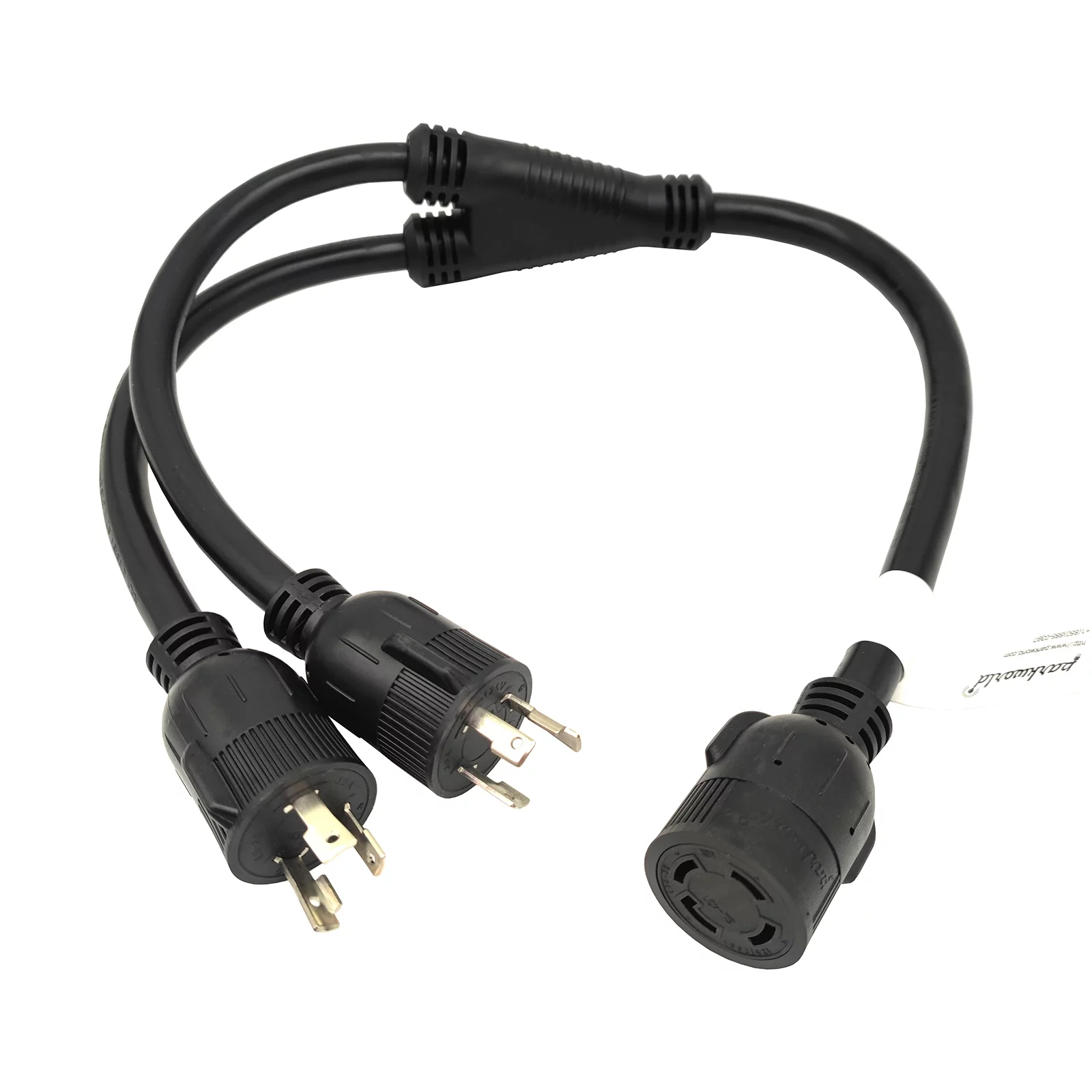 Parkworld 62725 Combiner, Household (2) L5-30 Plug Dual Males to Generator Twist Lock L14-30 Receptacle Female Y Adapter Cord (3 FT)