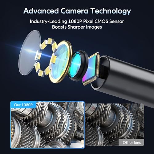Endoscope With Light and 50ft Semi-Rigid Cable, Handheld Borescope 4.3'' HD 1080P, 8 Adjustable LED Lights, IP67 Waterproof Inspection Camera for Sewer, Gadgets for Men