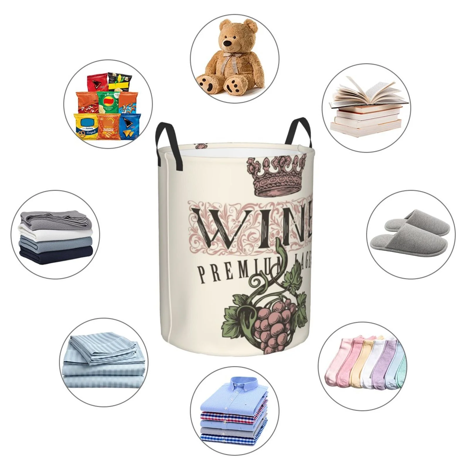 Fotbe Laundry Hamper With Durable Leather Laundry Basket Wine Thickened Waterproof Round Collapsible Laundry Hamper, Dirty Clothes Laundry Basket