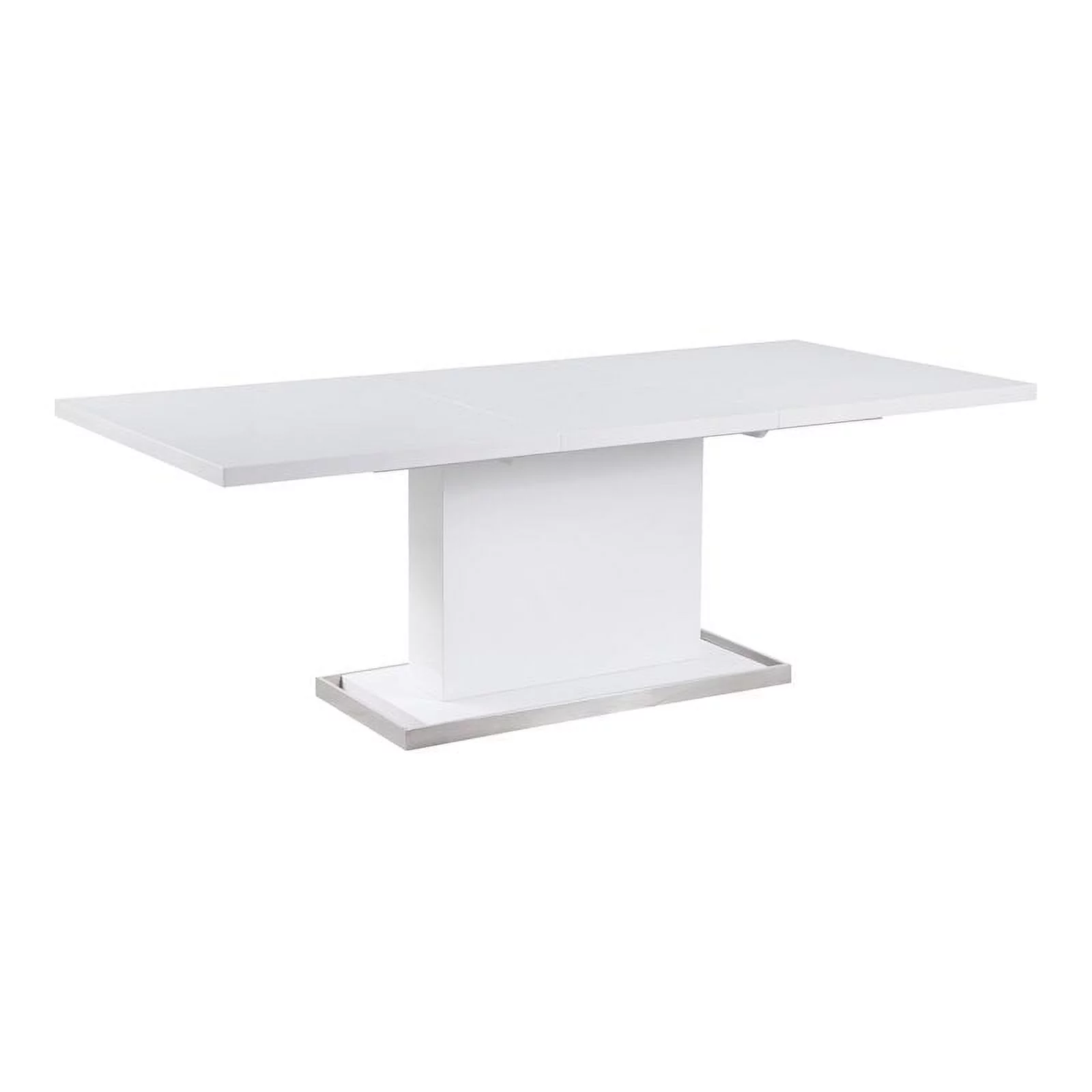 Maklaine 63" Contemporary Steel and Wood Extendable Dining Table in White