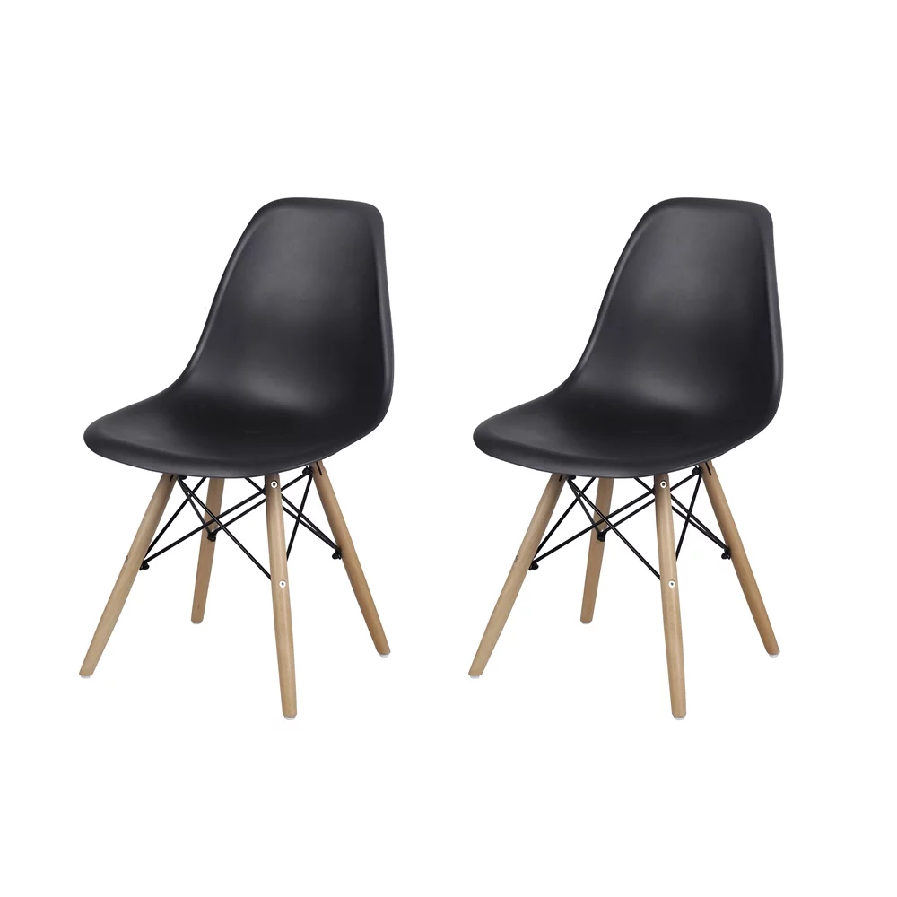 GIA Design Group Mid-Century Plastic Armless Dining Chair Wood Leg,Black,Set of 2