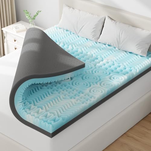 EnHomee 3 Inch Memory Foam Mattress Topper, 7-Zone Queen Mattress Topper with Cooling Gel, CertiPUR-US Certified for Pressure Relief & Enhanced Sleep Comfort