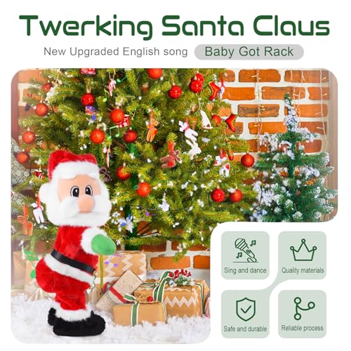 SdeNow Twerking Santa Claus,Booty Shaking Santa Dancing Santa Claus with Music Singing Animated Christmas Santa Toys for Kids- English Song