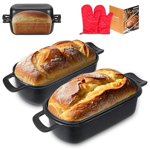 10x5 Cast Iron Loaf Pan with Lid - 2 in 1 Bread Pans for Baking Homemade Sourdough Bread