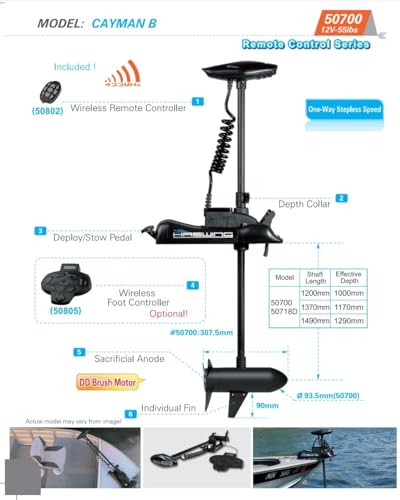 HASWING Electric Trolling Motor – 12V 55LB 54 Inch Shaft Cayman B Bow Mount Boat Fishing Saltwater Freshwater with Remote Control 50700-137W