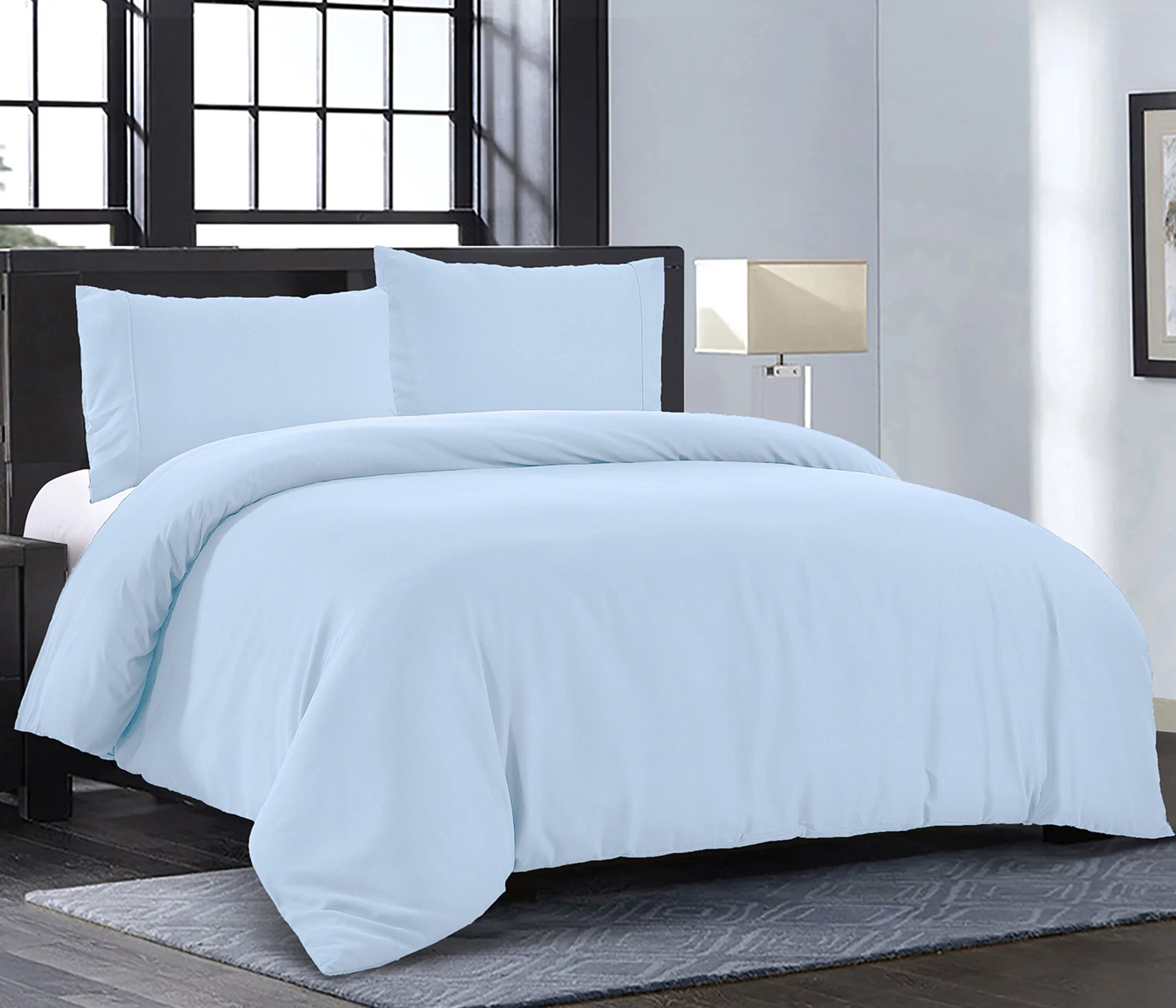 Duvet Cover Queen [3-Piece, Sky Blue] - 1 Comforter Protector with Zipper Flap and 2 Pillow Shams - Hotel Luxury 1800 Brushed Microfiber - Ultra Soft, Cool and Breathable Comforter Cover