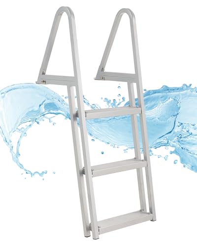 CO-Z 3 Step Removable Dock Ladder, Pontoon Boat Ladder with 350lb Load, Aluminum Swim Ladder with Wide Step & Nonslip Tread, Quick Release Dock Stair for Lake Swimming Pool Marine Boarding