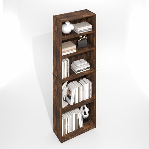 Furinno Gehry 5-Tier Bookcase, Bookshelf with Adjustable Shelves, White