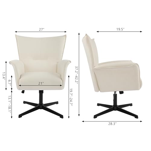 DAGONHIL Home Office Desk Chair No Wheels Armchair Linen Fabric Swivel Chair High-Back Wide Seat Upholstered Accent Chair with Metal Legs Computer Chair, Beige