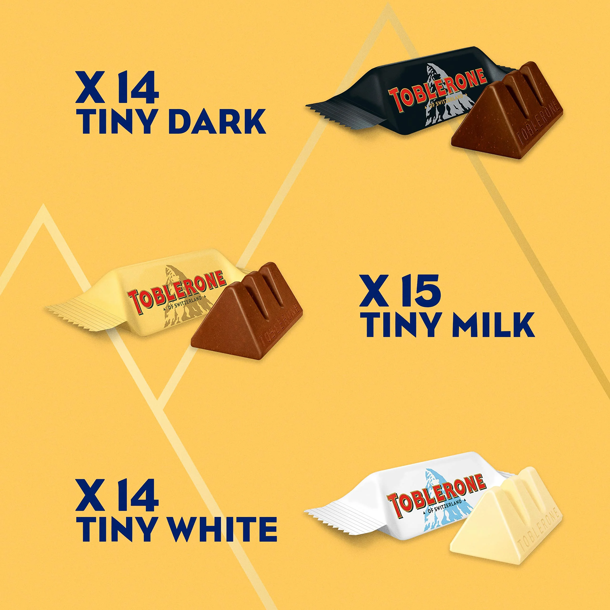 Toblerone Tiny Swiss Chocolate Gift Set, Dark Chocolate, White Chocolate, Milk Chocolate Candy Bars With Honey & Almond Nougat, Valentines Day Chocolate Candy, 12.1 Oz (43 Pieces)