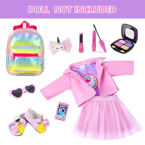 ZNTWEI American 18 Inch Doll Makeup Accessories and Clothes Sunglasses Phone Eye Shadow Lipstick Blusher Hair Clip Backpack Doll Clothes and Shoes Makeup Play Set Gifts ( No Doll )