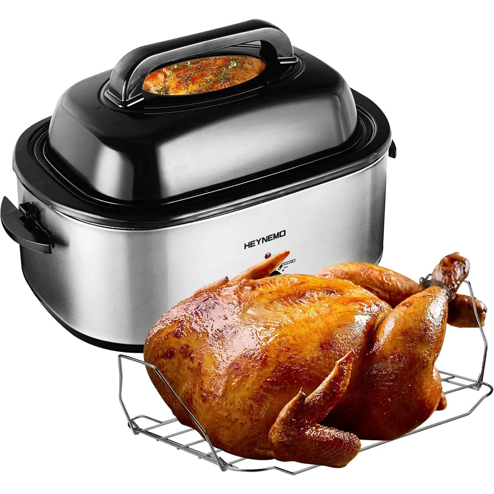 CozyHom 24 QT Electric Roaster Oven, Stainless Steel Roaster Pan with Self-Basting Lid Removable Insert Pot, Silver