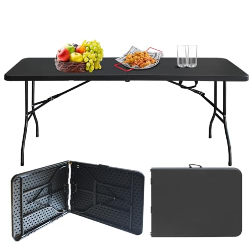 Portable Plastic Folding Table 4ft/6ft/8ft Heavy Duty White Black Picnic Dining Table Fold-in-Half for Camp Party Kitchen Indoor Outdoor