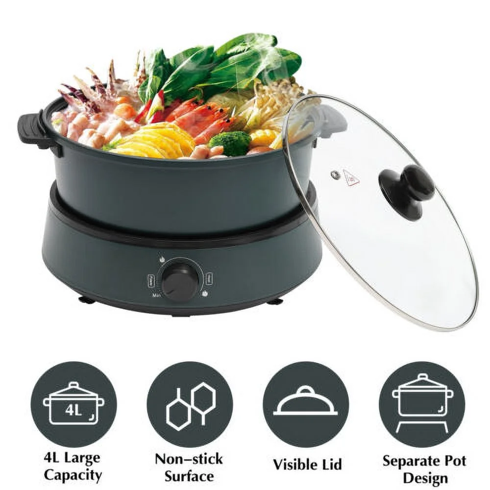 Electric Hot Pot Electric Removable Non Stick Split Kitchen Cooker 4 L 1350W