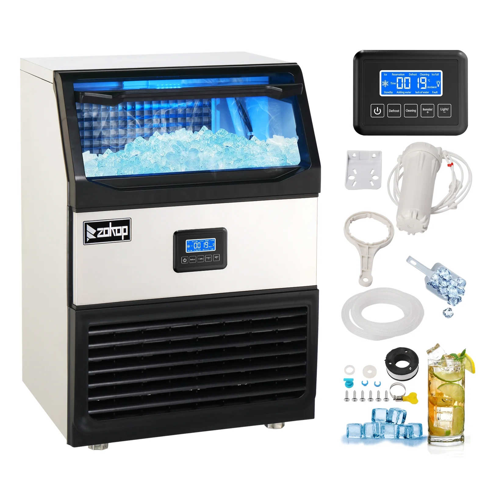 Ubesgoo Commercial Stainless Steel Freestanding Ice Maker Cube Machine, 120lbs/24H for Home/Kitchen/Office/Restaurant/Bar/Coffee Shop