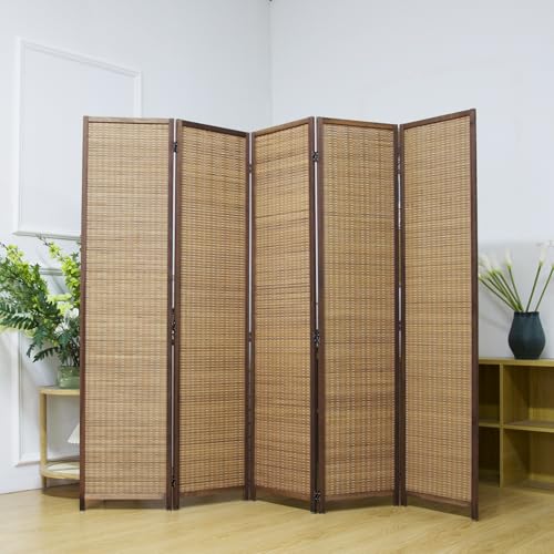 4 Panel Room Divider Screen,5.6 FT Tall Bamboo Panel Divider Folding Privacy Screen,Freestanding Room Divider for Room Seperation,Brown