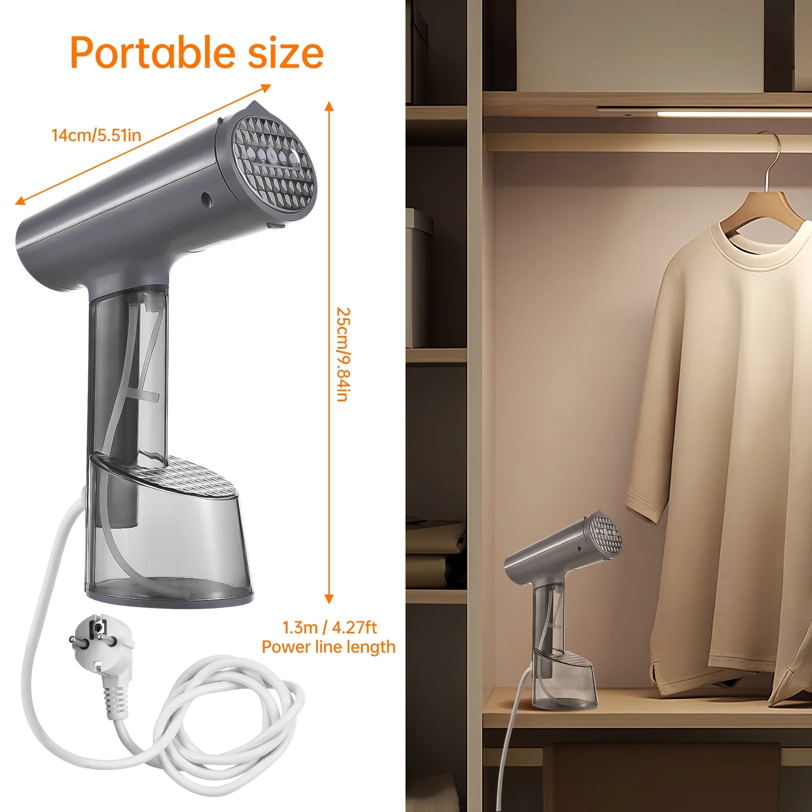 Tomshine Portable Fabric Steamer with Brush, 1000 Watts , 20 Second Heatup, 300ml Water Capacity Perfect Travel Steamer Iron for Wrinkle Free Clothes