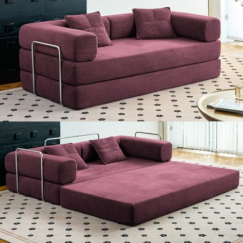 Compression Sofa - Convertible Floor Sofa Bed - with Pillow Back Support Armrest - Comfy Foldable Sofa Bed Compressed Sofa in Box - Corduroy Fabric - for Living Room Bedroom (Green)