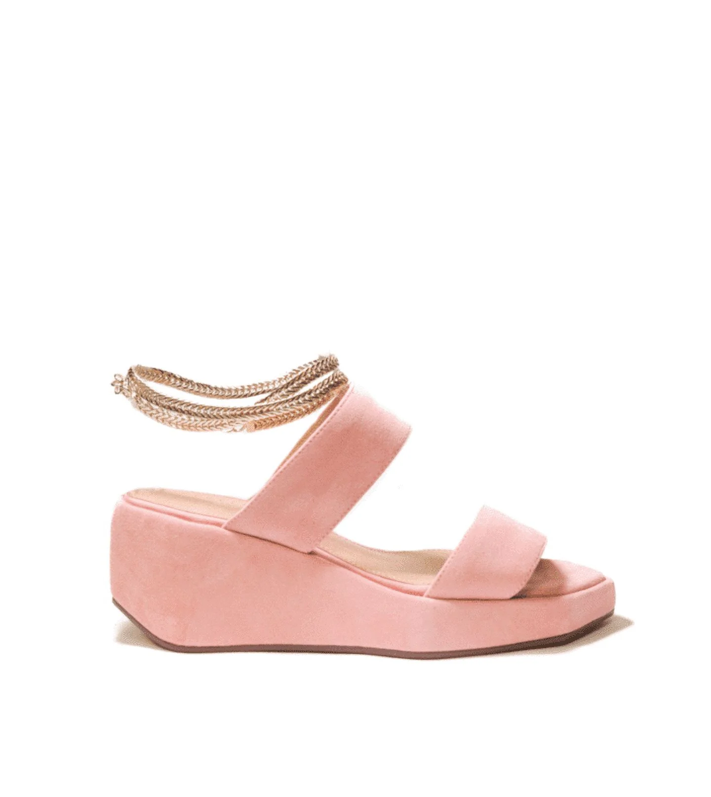 Cecelia New York BALEVES Blush Leather Wedge Platform Gold Chain Anklet Sandals (PINK, 9)