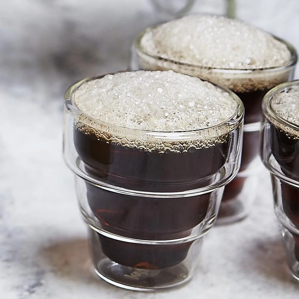 JoyJolt Palo Double Wall Tiered Glass Espresso Mugs (Set of 4) Clear Stackable Espresso Glass Cups