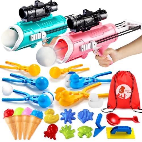 28 Pack Snow Toys-Snowball Maker Toy for Kids Winter Outdoor Toys with Snowball Launcher, Duck Snowball Maker, Animal Sand Molds for Toddlers Kids Boys Christmas Girls