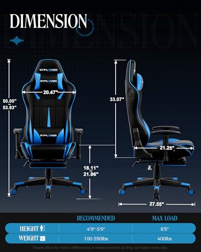 GTPLAYER Gaming Chair with Speakers, Video Game Chairs with Footrest, PC Gamer Chairs for Adults - Padded High Back Ergonomic Reclining Silla Gamer, Linkage Armrest, 909MF, Black-Red