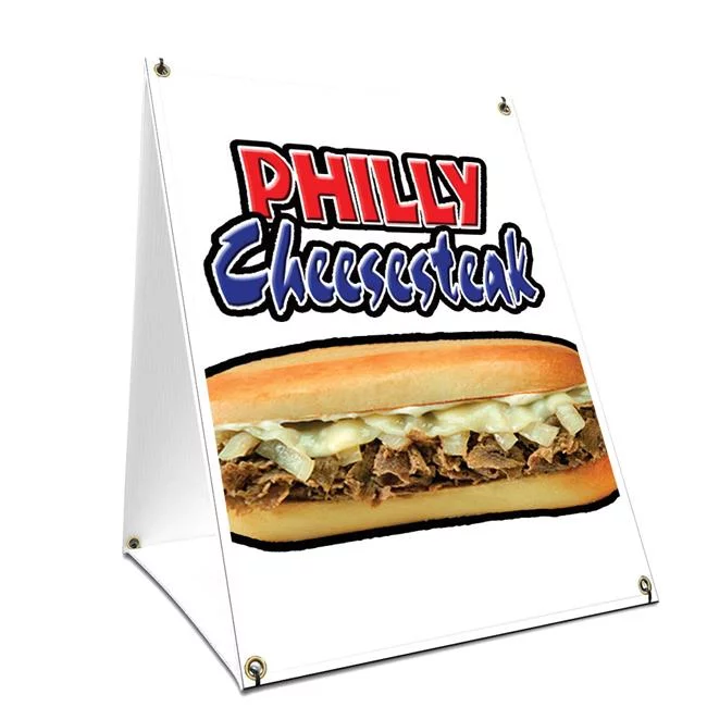 18 x 24 in. A-Frame Sidewalk Philly Cheesesteak Sign with Graphics On Each Side