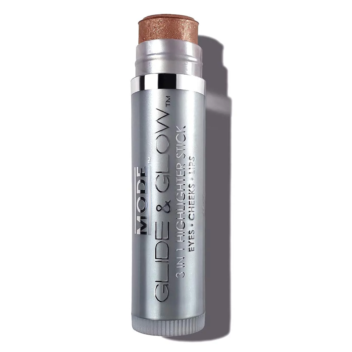 MODE Glide  and  Glow 3 in 1 Highlighter Creamy Color Makeup Blush Stick, Long Wear Glowing Radiance for Eyes, Cheeks, Lips with Nourishing Natural Skincare - GLAZE - Lustrous Satin Brown Br