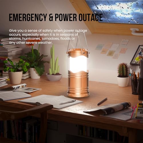 Lichamp LED Camping Lantern, 4 Pack Battery Powered Flashlight for Power Outages, Portable Collapsible Hanging Light Essential for Home, Outdoor, Emergency Lamp Survival Kit Gear for Hurricane, Gray