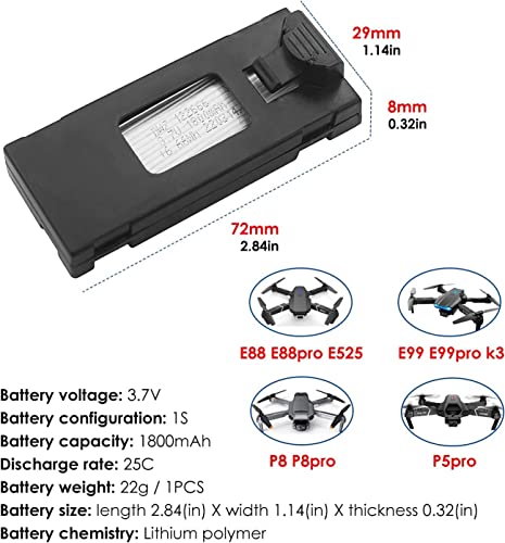 3.7V 1800mAh Li-po Batteries(4PCS) with 4-in-1 Charger for E88 E88PRO E88MAX E525 E99 E99PRO P1 P5PRO K3 S1 P8 RC Drone