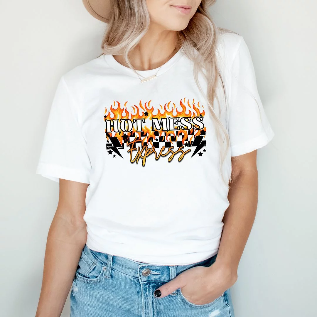 Simply Sage Market Checkered Hot Mess Express Short Sleeve Graphic Tee